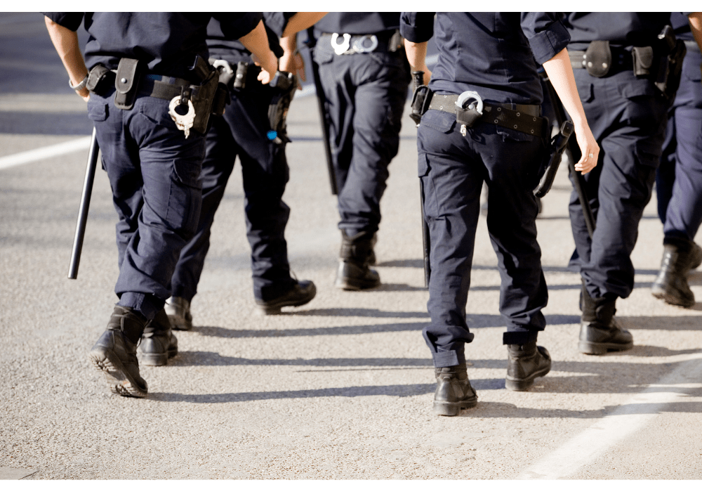 Police Marching in the Street